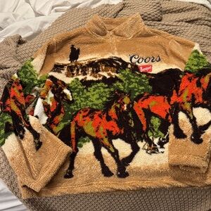 Coors Men's Brown Zip-Up Sweater with Horse Design